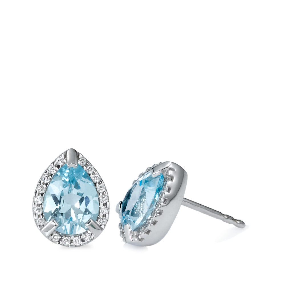 Clous d'oreilles Or blanc 18K Topaze, Diamant 0.15 ct, 36 Pierres, brillant, w-si