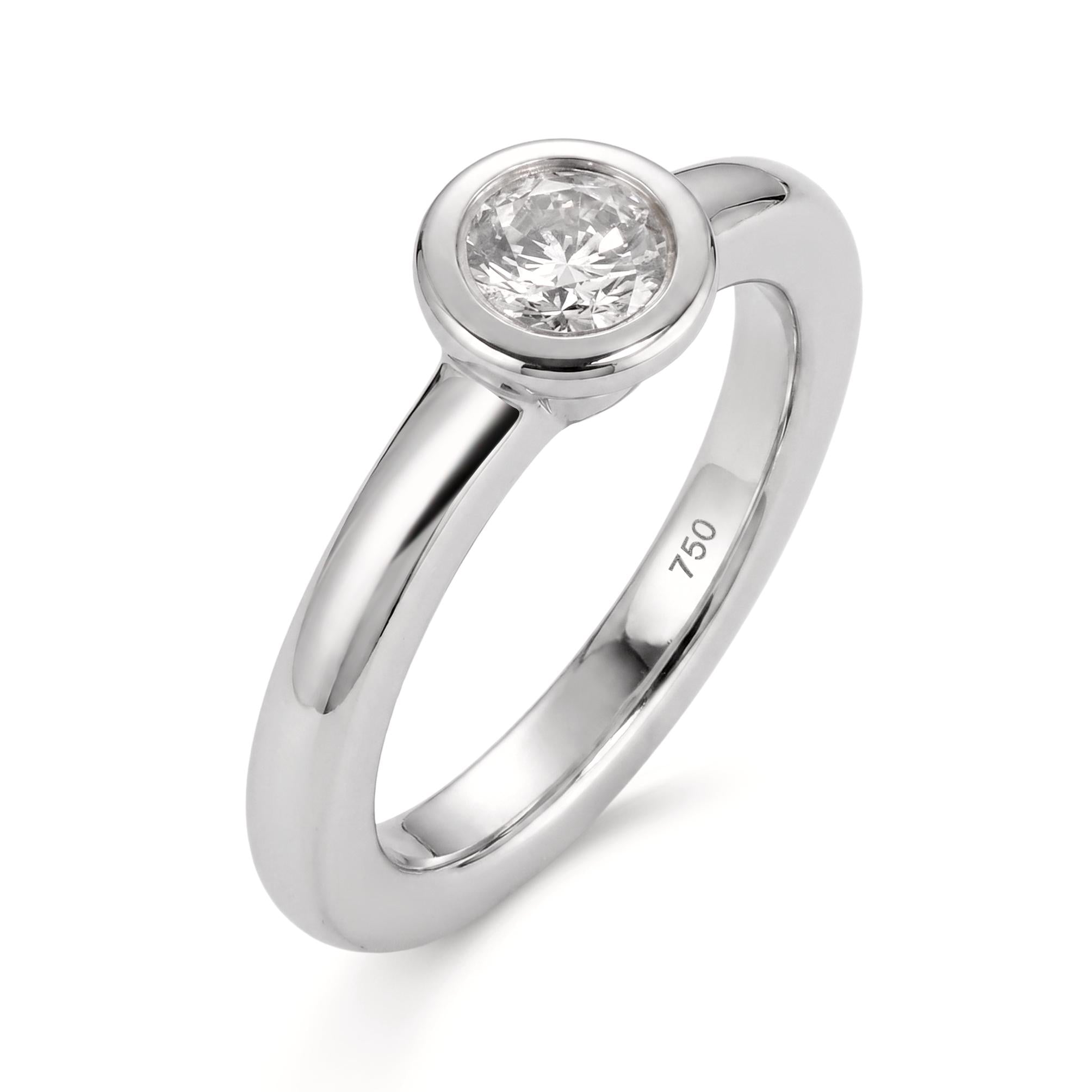 Bague Dame Or Blanc 18K Diamant Solitaire - Taille 54 - Occasion Parfait État