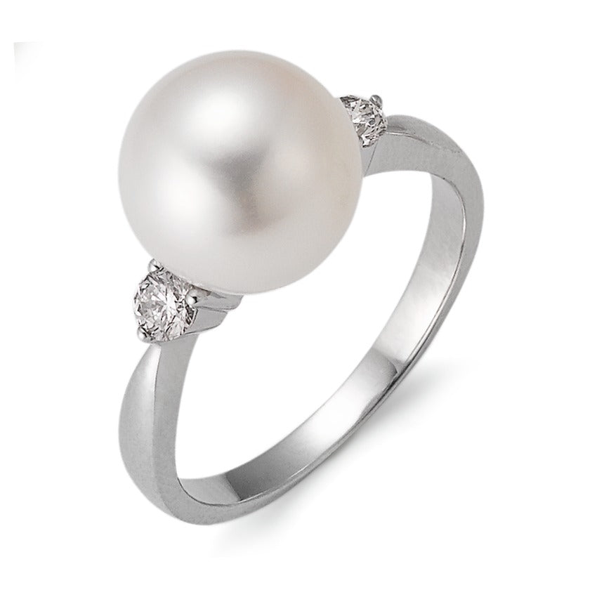 Bague Or blanc 18K Diamant 0.24 ct, 2 Pierres, w-si perle d'eau douce blanc, 10 mm