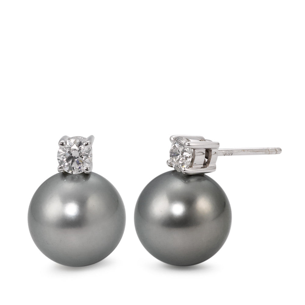 Clous d'oreilles Or blanc 18K Diamant 0.46 ct, 2 Pierres, w-si perle de Tahiti, 2 Perles, 11 mm