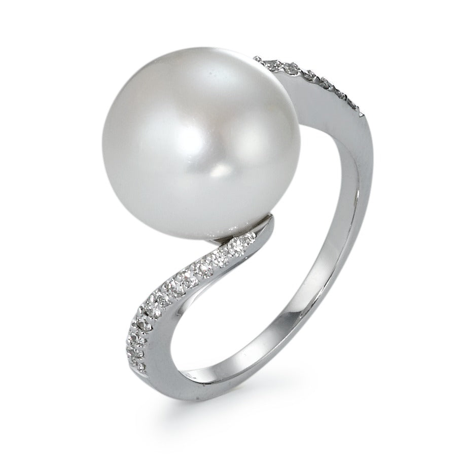 Bague Or blanc 18K Diamant 0.16 ct, 22 Pierres, w-si perle d'eau douce, 22 Perles, 11 mm