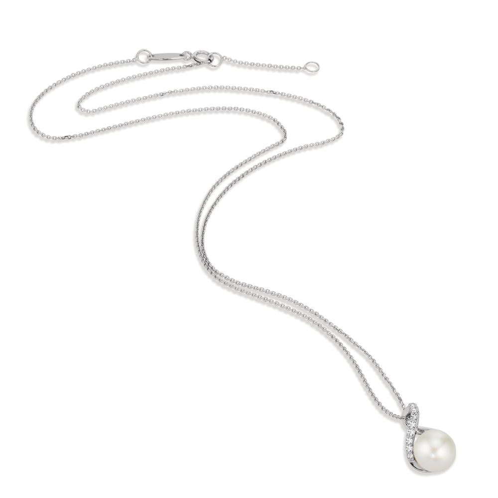 Chaînette avec pendentif Or blanc 18K perle d'eau douce blanc, 8 mm 42 cm