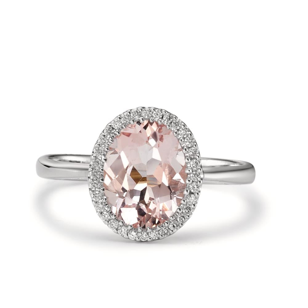 Bague Or blanc 18K Morganite, Diamant 0.09 ct, 32 Pierres, brillant, w-si