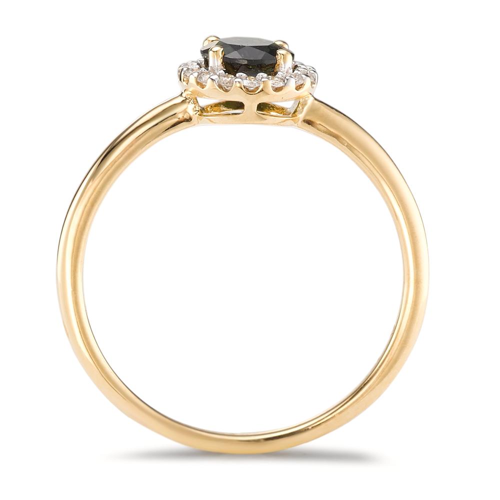 Bague Or jaune 18K Tourmaline, Diamant 0.11 ct, 16 Pierres, brillant, w-si