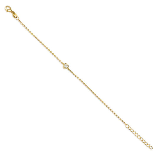 Bracelet Argent Zircone jaune Plaqué or Coeur 16-19 cm