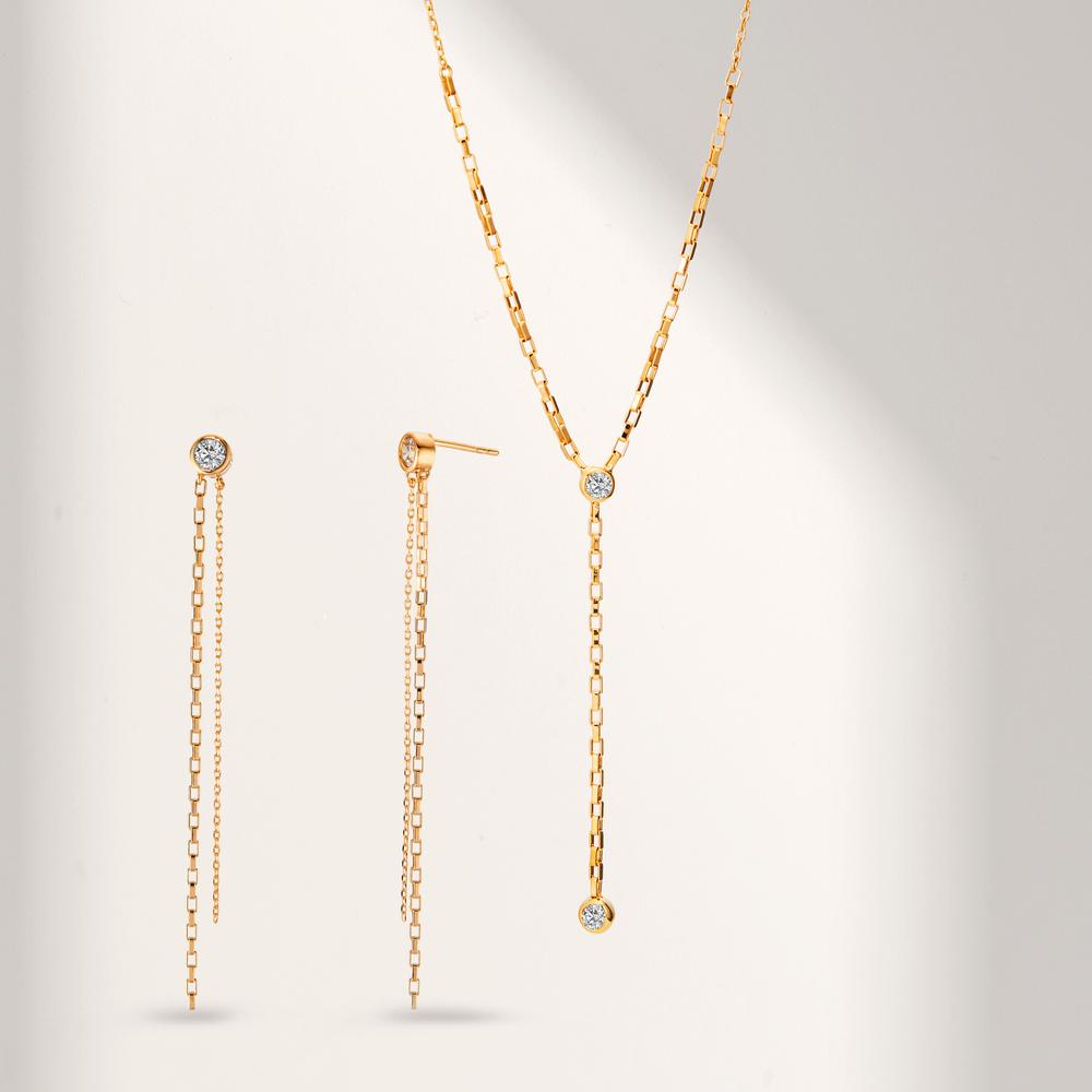 Collier Bronze Zircone 2 Pierres Plaqué or 40-45 cm