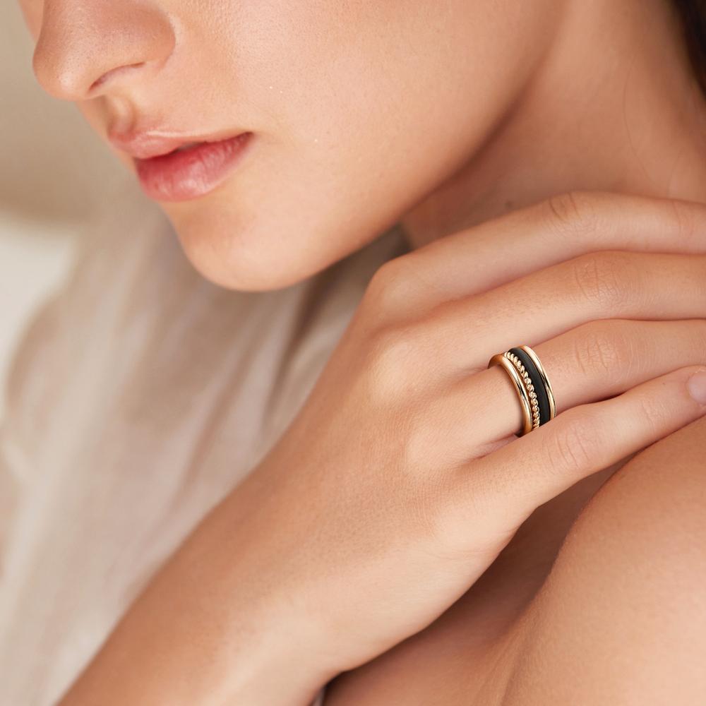 Bague Or jaune 18K, Carbone