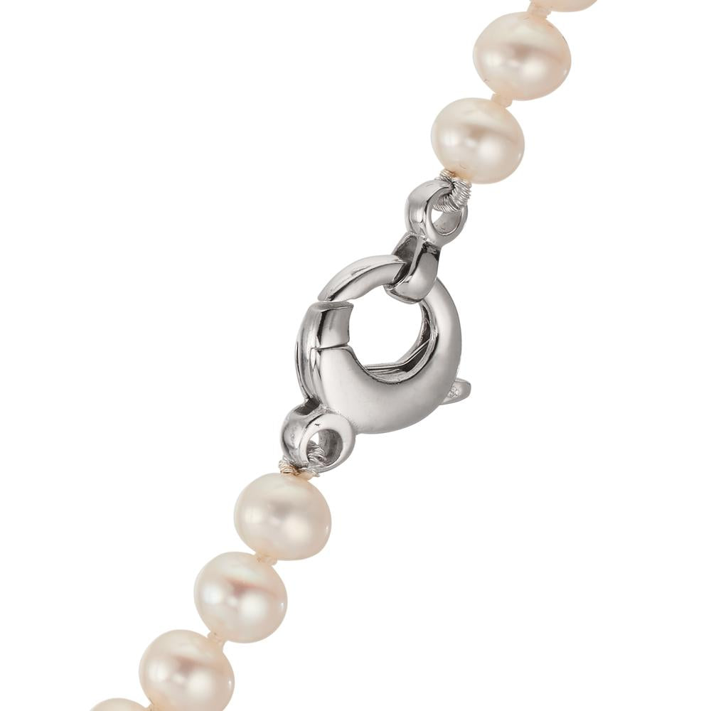 Collier Or blanc 18K perle d'eau douce blanc, 5.5 mm 46 cm