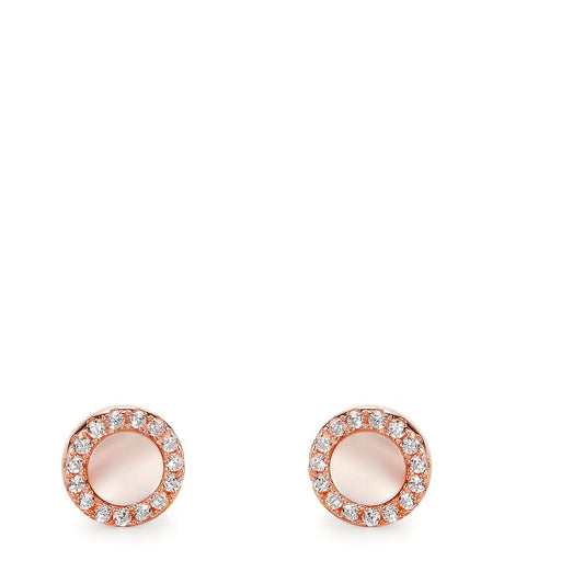 Clous d'oreilles Argent Zircone rosé Plaqué or nacre blanc Ø6 mm