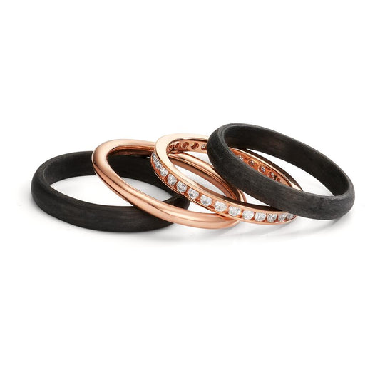 Assortiment de bagues Or rouge 18K, Carbone Diamant 0.50 ct, w-si