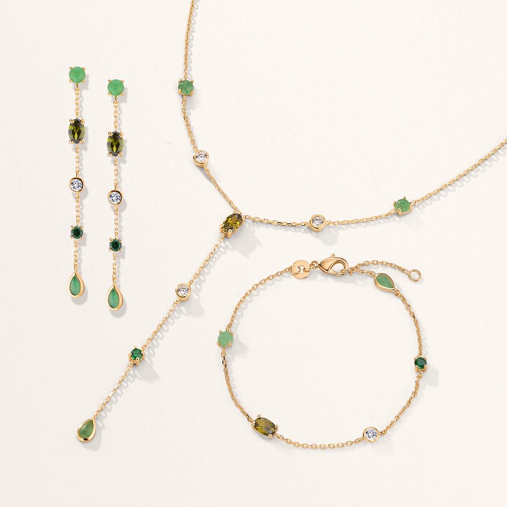 Collier Bronze Aventurin 8 Pierres Plaqué or 40-45 cm