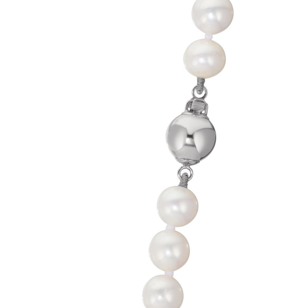 Collier Or blanc 18K perle d'eau douce blanc 6-7 mm 50 cm
