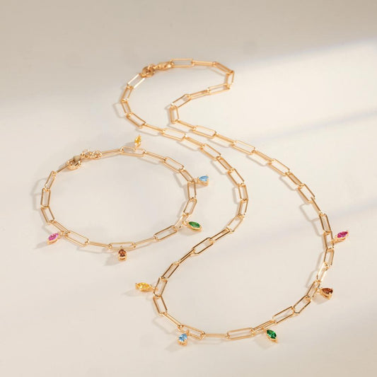 Collier Bronze Zircone coloré, 5 Pierres