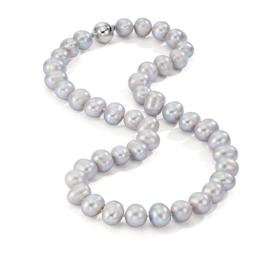 Collier Or blanc 18K perle d'eau douce gris 10.5-11 mm 42 cm