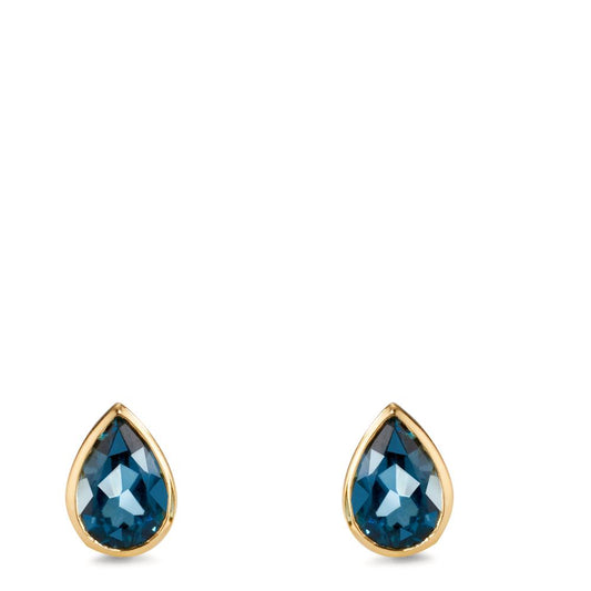 Clous d'oreilles Or jaune 18K Topaze London Blue 2 Pierres