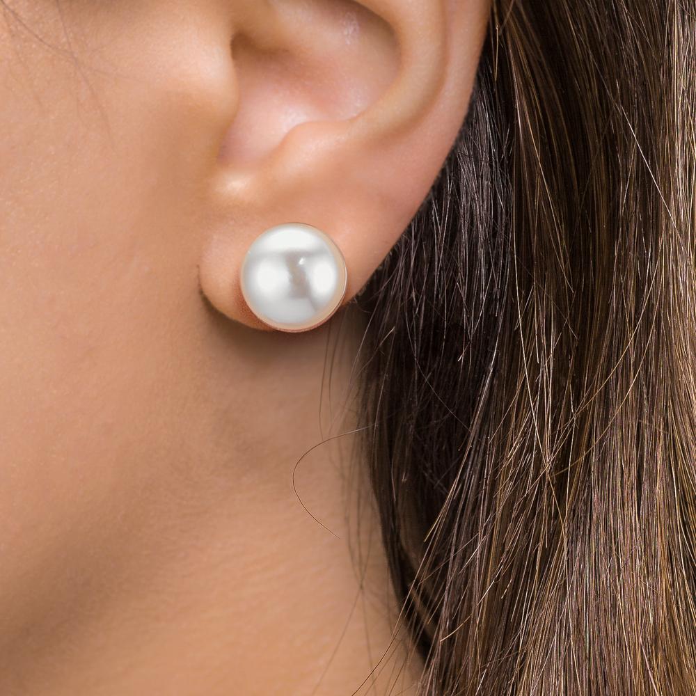 Clous d'oreilles Argent Rhodié perle d'eau douce, 2 Perles, 11 mm Ø11 mm