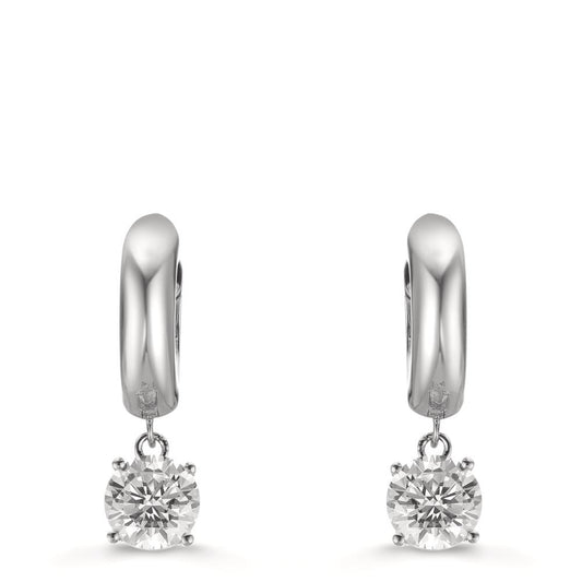 Créoles à charnières Argent Zircone 2 Pierres, 6 mm Rhodié