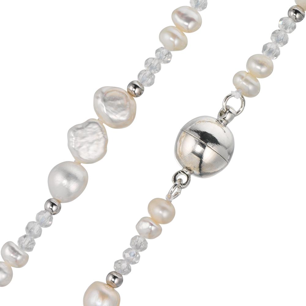 Collier Acier inoxydable Cristal blanc perle d'eau douce 47 cm