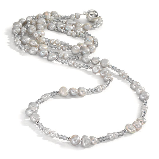 Collier Acier inoxydable Cristal gris perle d'eau douce gris 90 cm