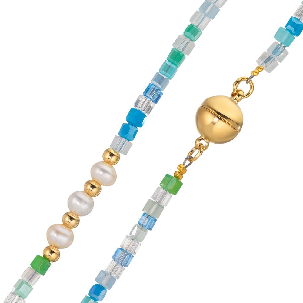 Collier Acier inoxydable Cristal jaune PVD perle d'eau douce, 5 Perles, 4.5 mm 43 cm