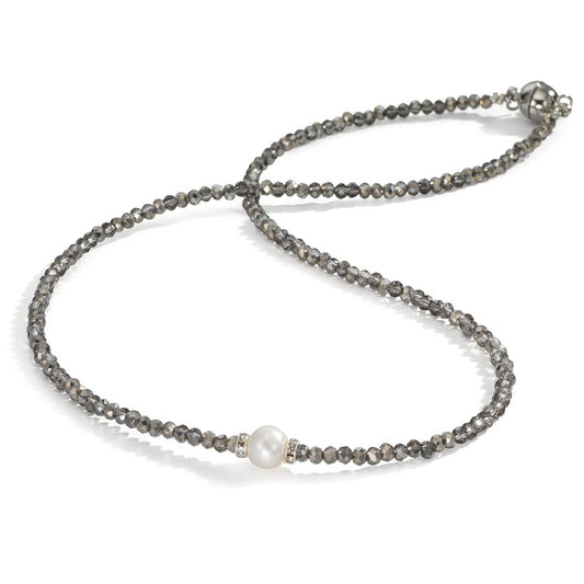 Collier Acier inoxydable Cristal gris perle d'eau douce 6.5-7 mm 43 cm