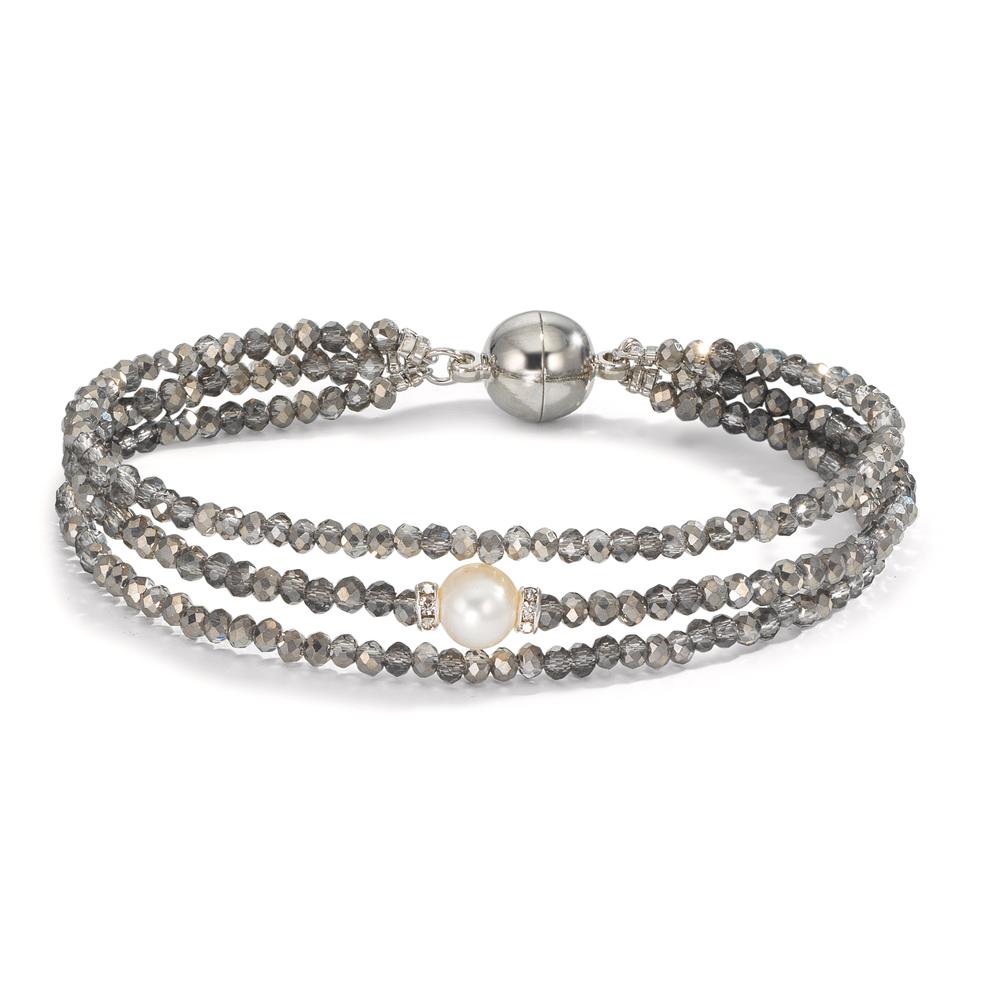 Bracelet Acier inoxydable Cristal gris perle d'eau douce 7-7.5 mm 18.5 cm