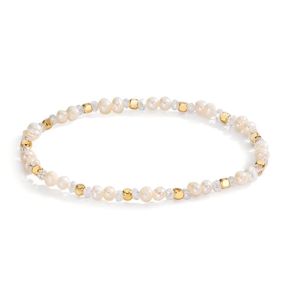 Bracelet Acier inoxydable Cristal blanc jaune PVD perle d'eau douce 16 cm