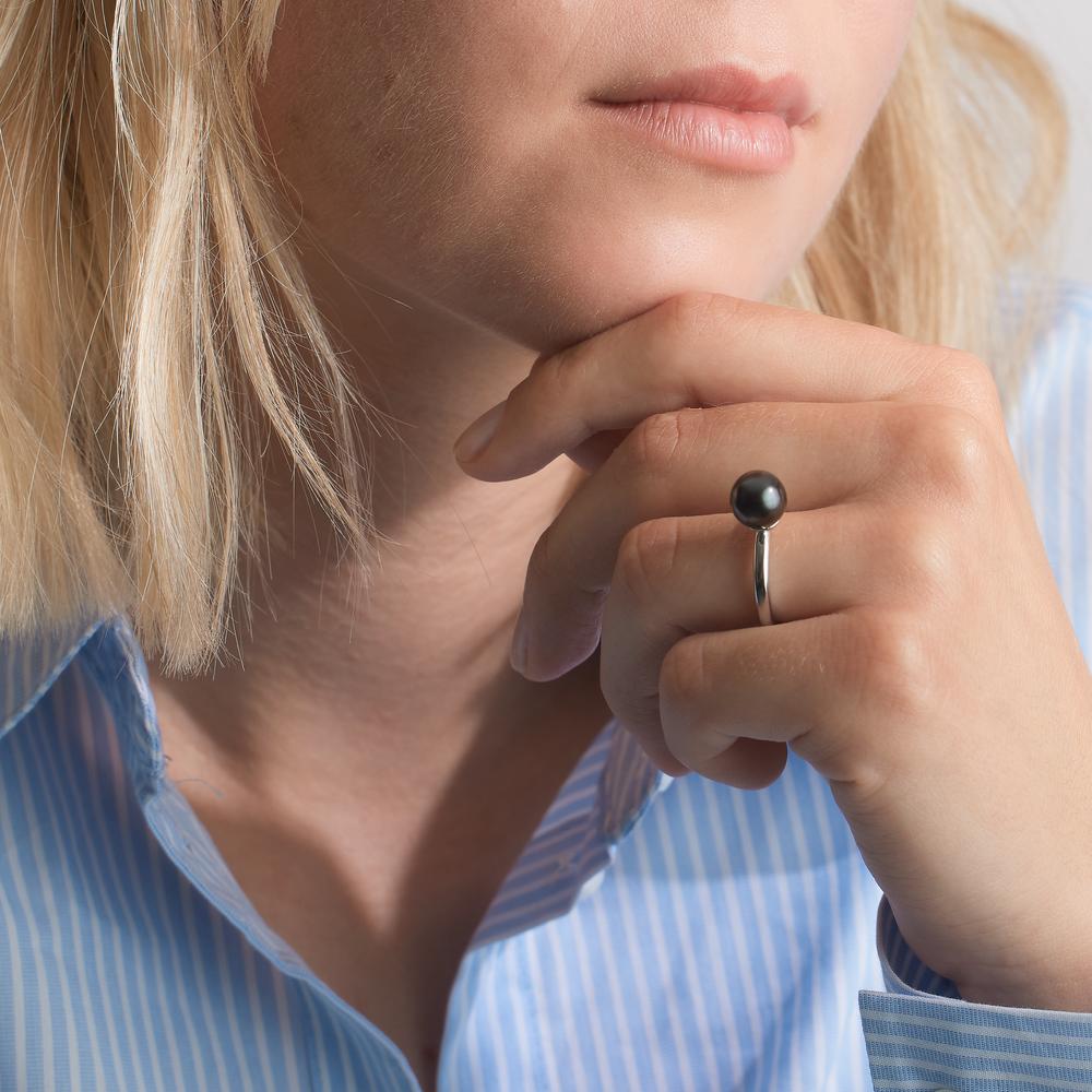 Bague Argent Rhodié perle de Tahiti 8-9 mm