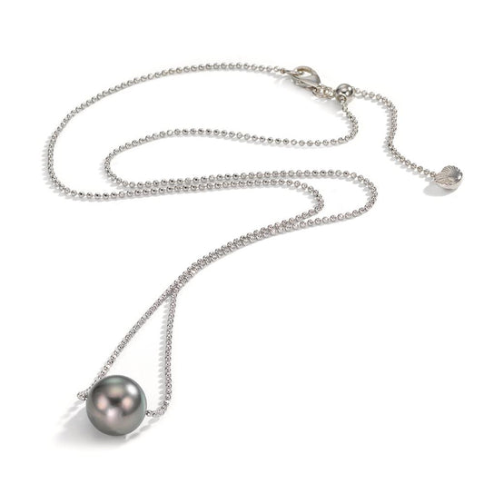 Collier Argent Rhodié perle de Tahiti, 10 mm 38-50 cm