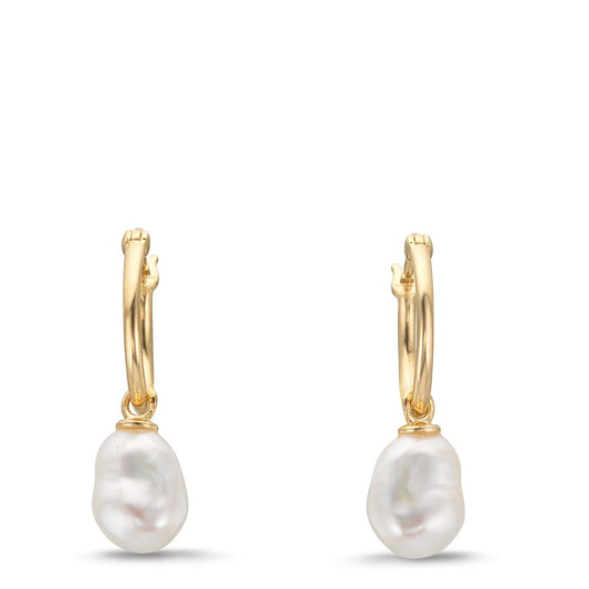 Créoles Or jaune 9K perle d'eau douce, 2 Perles, 6 mm