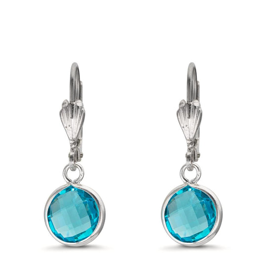 Pendant d'oreilles Antiallergique Zircone aqua, 2 Pierres, 8 mm