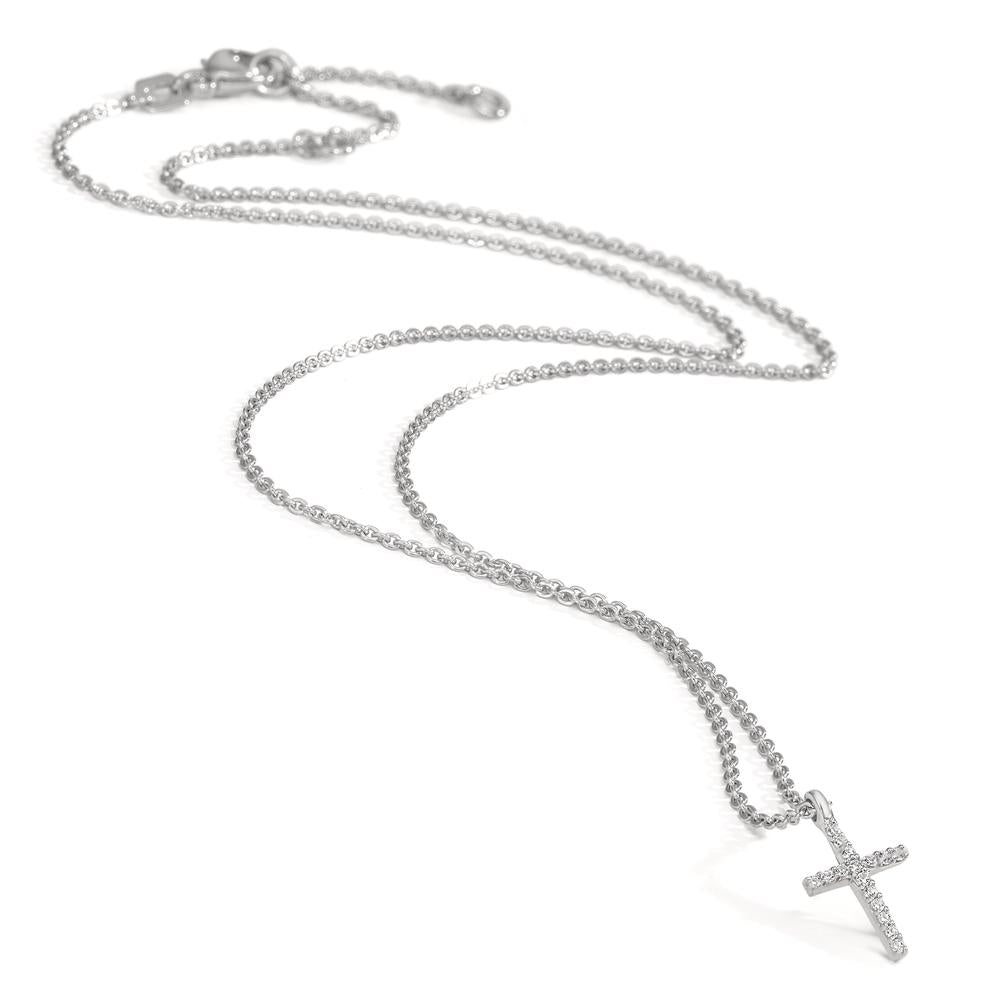 Collier Argent Zircone 16 Pierres Rhodié Croix 38-42 cm