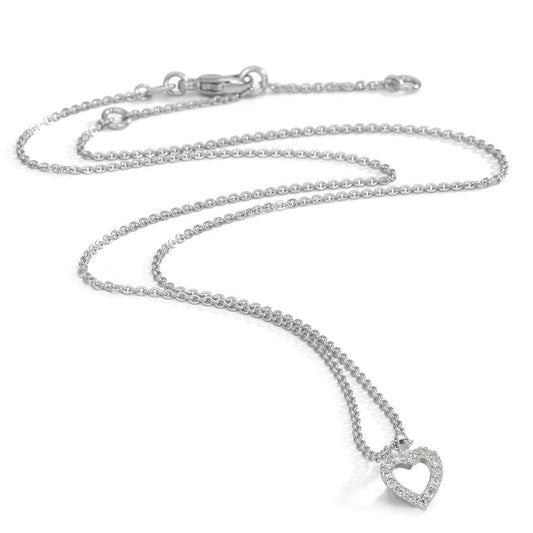 Collier Argent Zircone 16 Pierres Rhodié Coeur 38-42 cm