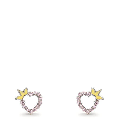 Clous d'oreilles Argent Zircone rose Rhodié Coeur Ø6.5 mm