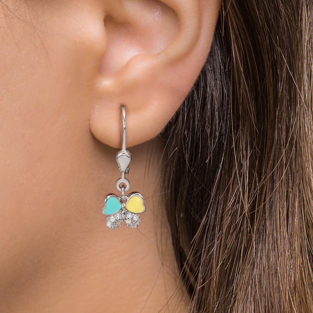 Pendant d'oreilles Argent Zircone 20 Pierres Rhodié Papillon