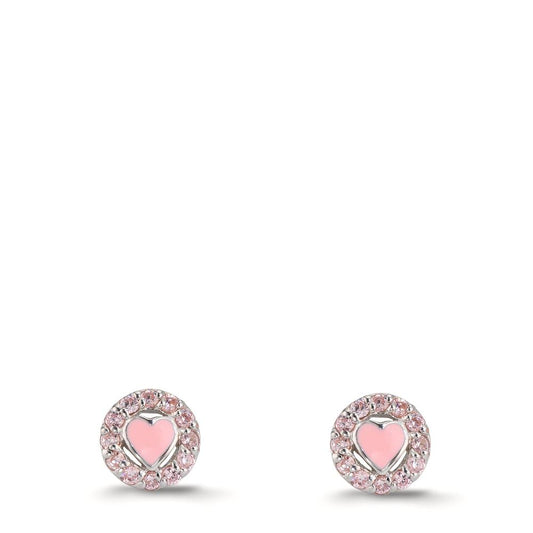 Clous d'oreilles Argent Zircone rose Rhodié Coeur Ø6.5 mm