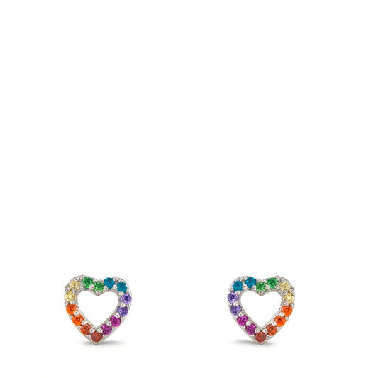 Clous d'oreilles Argent Zircone arc-en-ciel Rhodié Coeur Ø6 mm