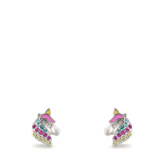 Clous d'oreilles Argent Zircone coloré Rhodié Cheval Ø7 mm
