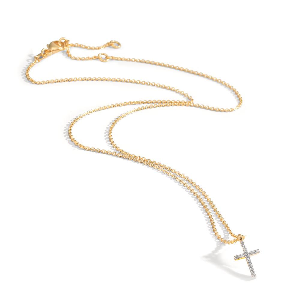 Collier Or jaune 9K Zircone 16 Pierres Croix 38-42 cm