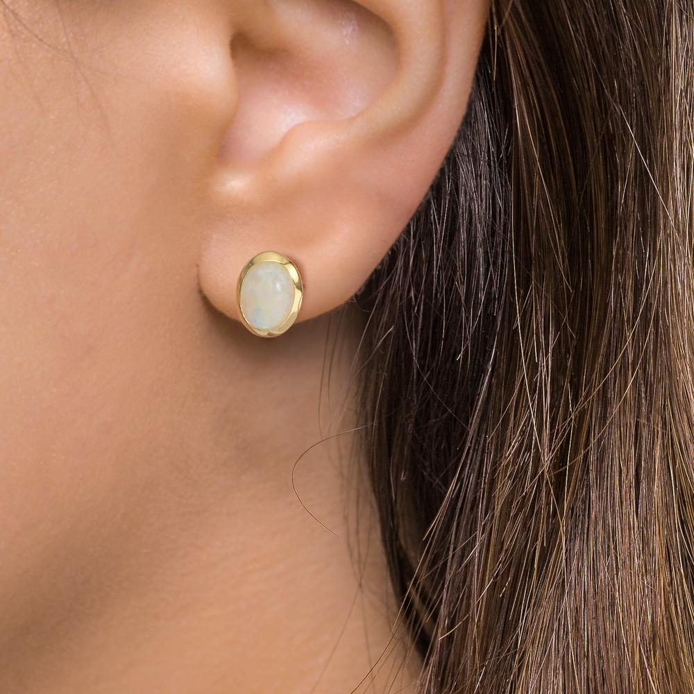 Clous d'oreilles Or jaune 9K Opale 2 Pierres
