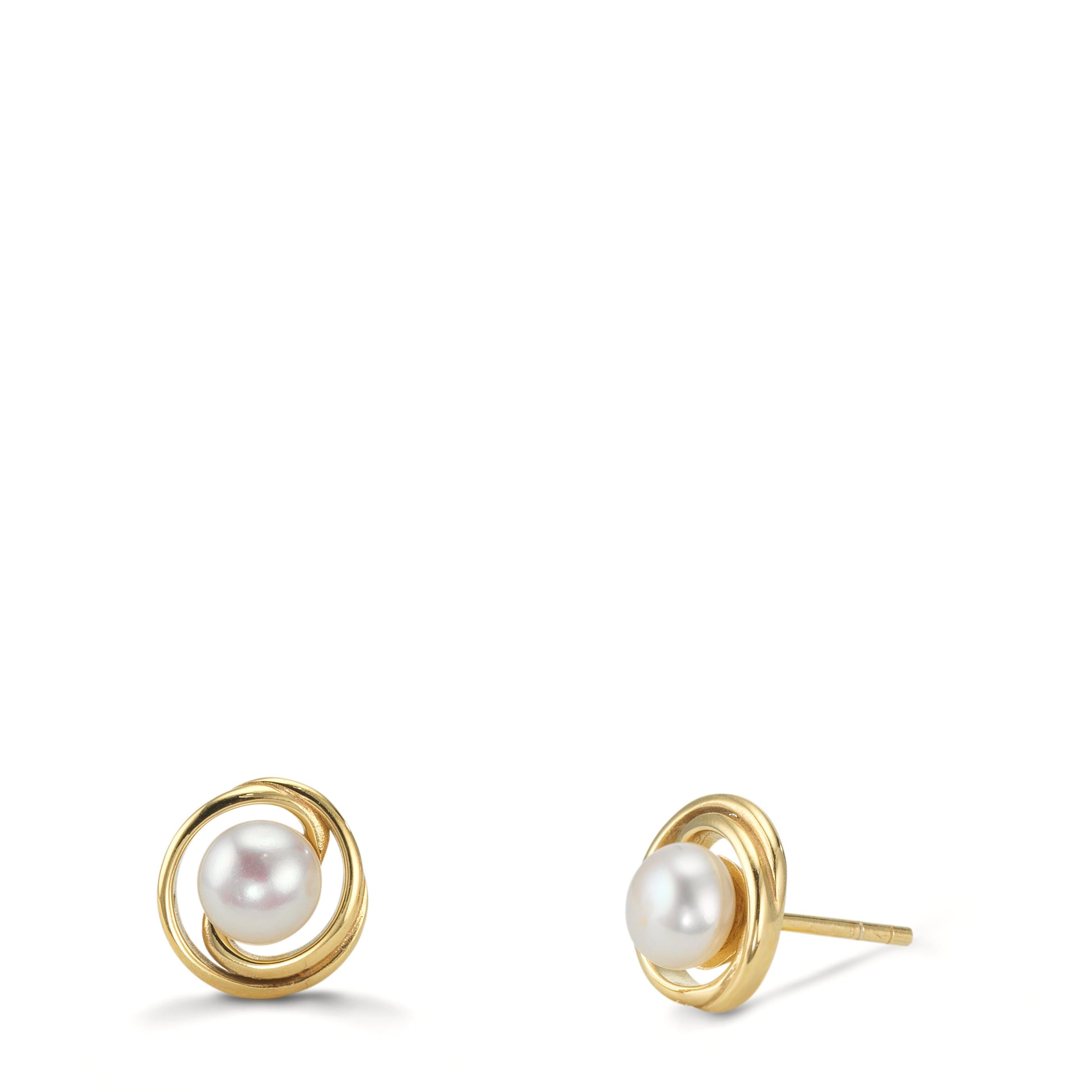 Boucles D'oreilles Clous - Perles De Culture D'eau Douce Grises - Monture Plaqué Or Jaune - Neuves Avec étiquettes