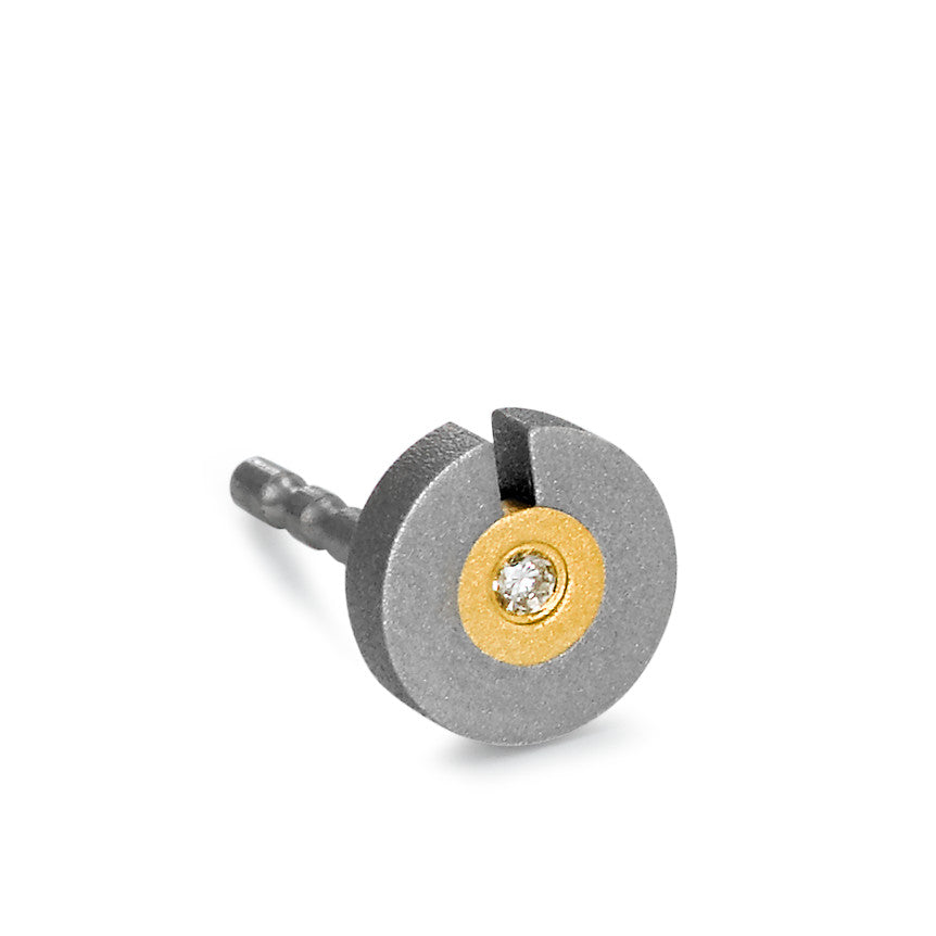 Clous d'oreille à l'unité Or jaune 750/18 K, Titane Diamant 0.01 ct, w-si Ø5.5 mm