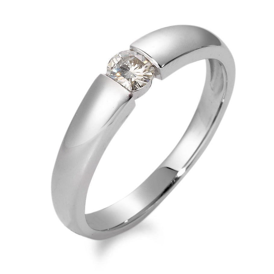 Bague solitaire Or blanc 750/18 K Moissanite rond, 4 mm