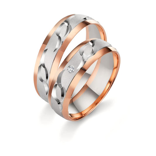 Alliance Or blanc 18K, Or rouge 18K Diamant 0.02 ct, w-si