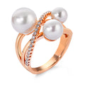 Bague Or rouge 18K Diamant 0.18 ct, 27 Pierres, w-si perle d'eau douce blanc, 3 Perles 5.5-9 mm