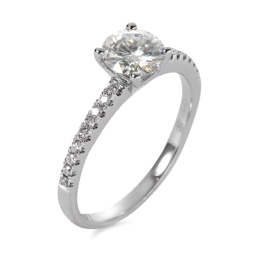 Bague Or blanc 18K Moissanite 6 mm, Diamant 0.158 ct, 18 Pierres, brillant
