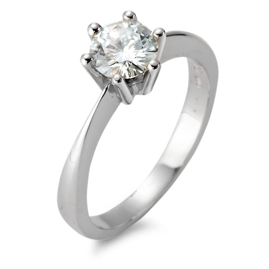 Bague solitaire Or blanc 750/18 K Moissanite rond, 6 mm
