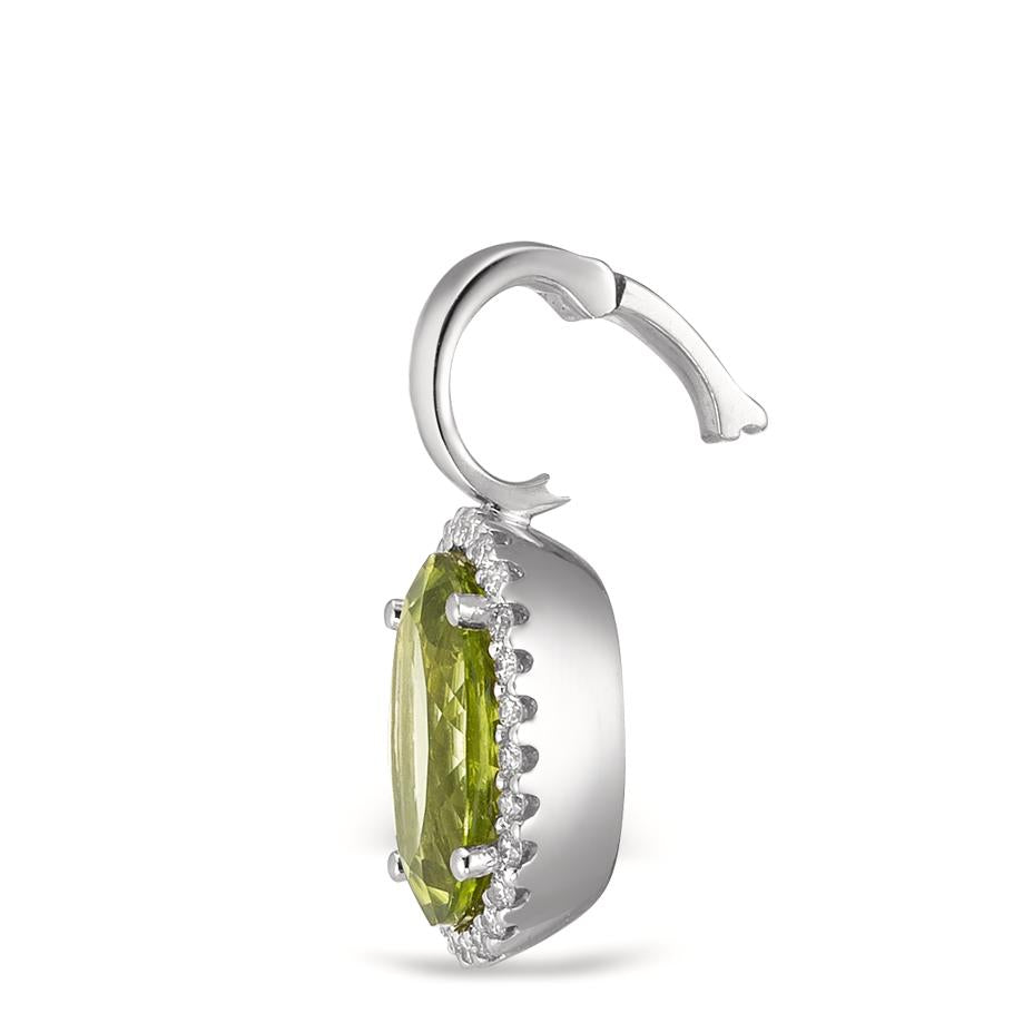 Pendentif Or blanc 18K Péridot vert, ovale, Diamant blanc, 0.15 ct, 26 Pierres, tw-vsi