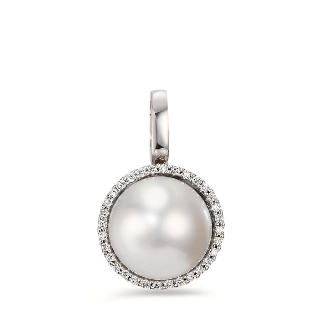 Pendentif Or blanc 18K Diamant blanc, 0.19 ct, 32 Pierres, brillant, tw-vsi perle d'eau douce blanc, 12.5 mm Ø16 mm
