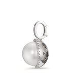 Pendentif Or blanc 18K Diamant blanc, 0.19 ct, 32 Pierres, brillant, tw-vsi perle d'eau douce blanc, 12.5 mm Ø16 mm